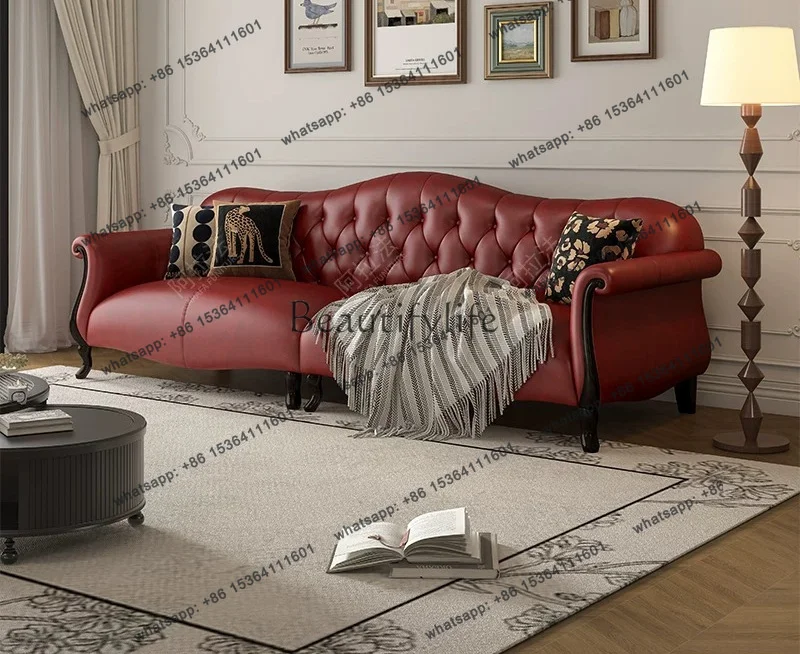 Factory Direct Sales American Solid Wood Leather Sofa Top Cowhide Retro Sofa