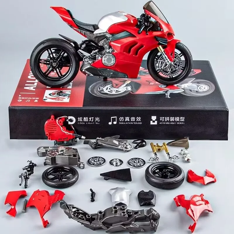 1:12 Panigale V4S Corse Assembly Version Alloy Motorcycle Model Diecast Metal Racing Motorcycle Model Sound Light Kids Toys Gift