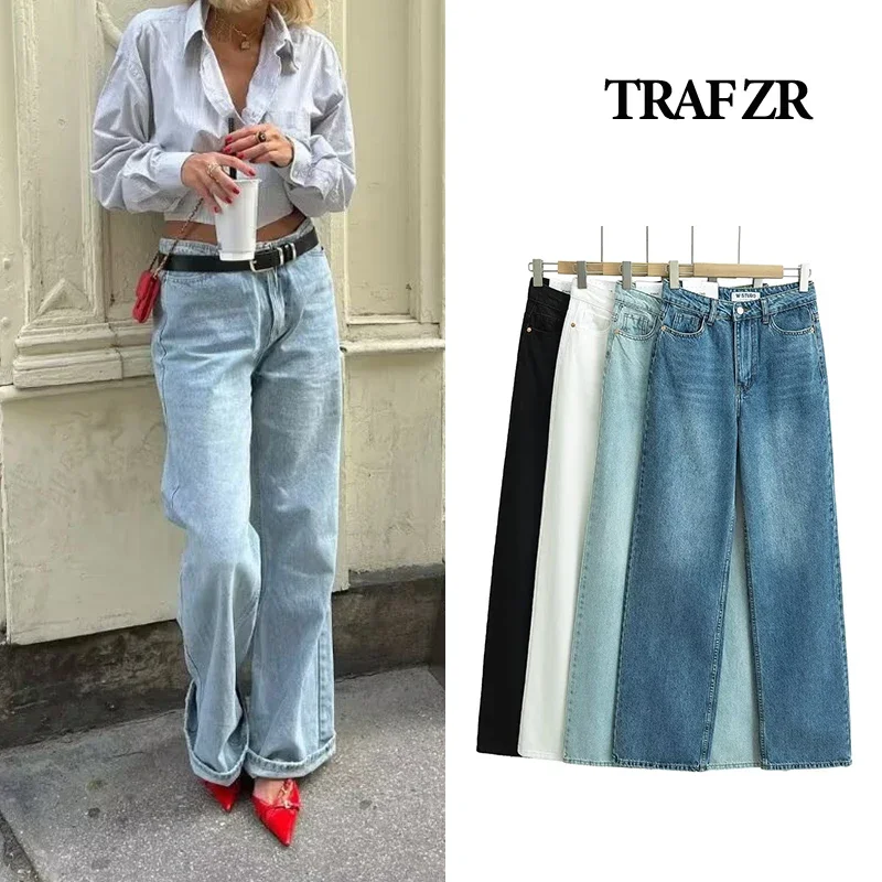 Traf Zr Slouchy Jeans Dames Denim Baggy Broek Hoge Taille Rechte Pijpen Jeans Wijde Pijpen Jeans Voor Dames Streetwear 4 Kleuren