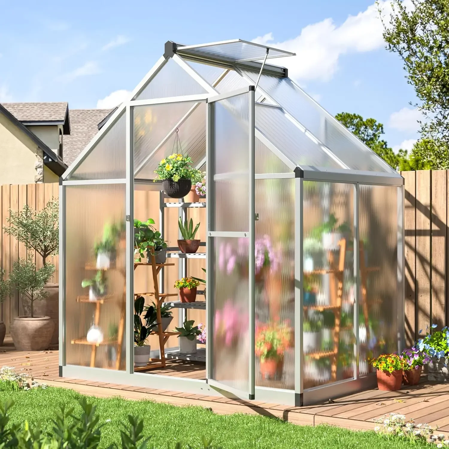 4x6 FT Greenhouse for Outdoors,  Setup Structure and Roof , Aluminum Walk-in Greenhouse for Outside Garden Backyard