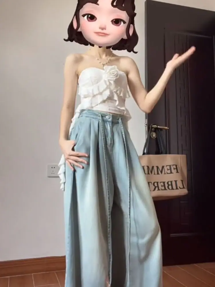 

Джинсы для девочек, японская винтажная одежда, эластичная талия, свободная посадка, женская одежда, джинсовая мода, удобная базовая одежда