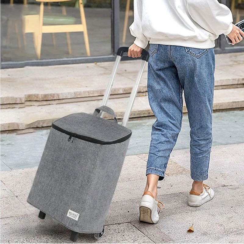 

Portable Foldable Shopping Cart w/ Detachable 25L Oxford Insulated Bag, Aluminum Telescopic Pole, PU Wheels, 25kg Load