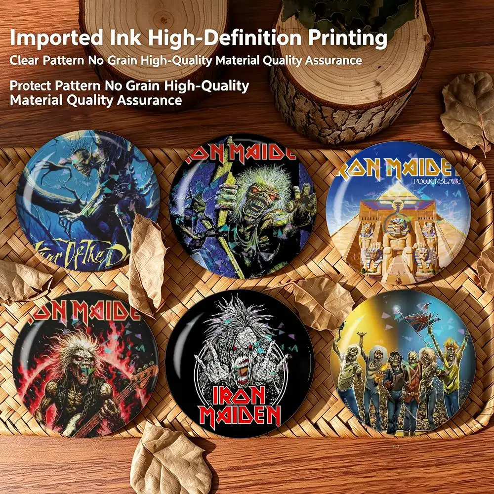 I-Iron M-Maiden Eddie Custom Tinplate Round Button Badges Pins Brooches for Clothes Backpack