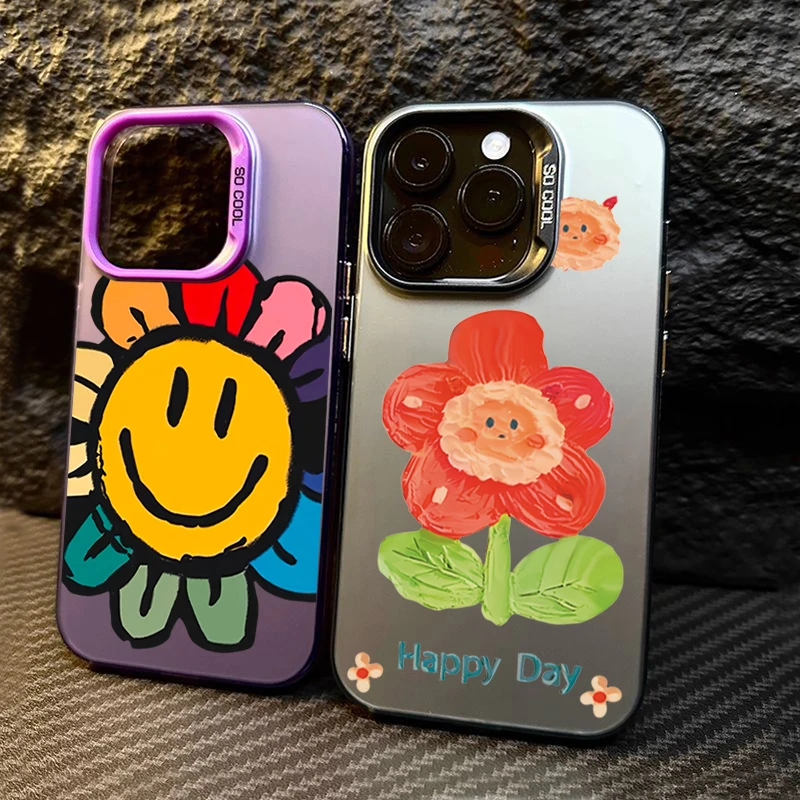 Cute Smile Sunflower Phone Case For iPhone 14 13 12 11 15 16 Pro Max Mini 7 8 Plus SE 2022 X XR XS Max Shockproof IMD Cover