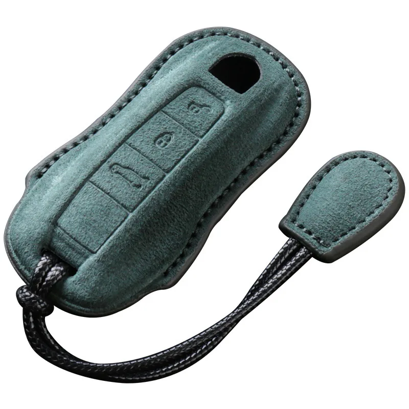 

For Panamera Macan Cayenne Cayman Boxster 911 9ya 971 Suede Leather Car Key Case Protector Keychain Keyring Keycase Accessories