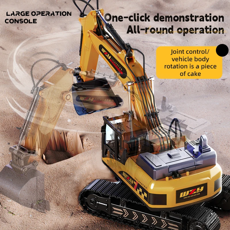 Children's Remote Control Excavator Toy Alloy Engineering Vehicle Toy with Landing Steering Wheel RC Car Toys for Boys
