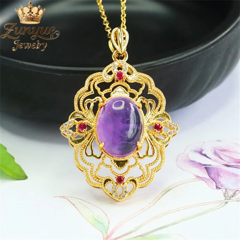 

High-End Natural Amethyst Ruyi Hollowed-Out Leaf Pendant Luxury Quality Fashion Fine Jewelry Exquisite Elegant Popular Charms