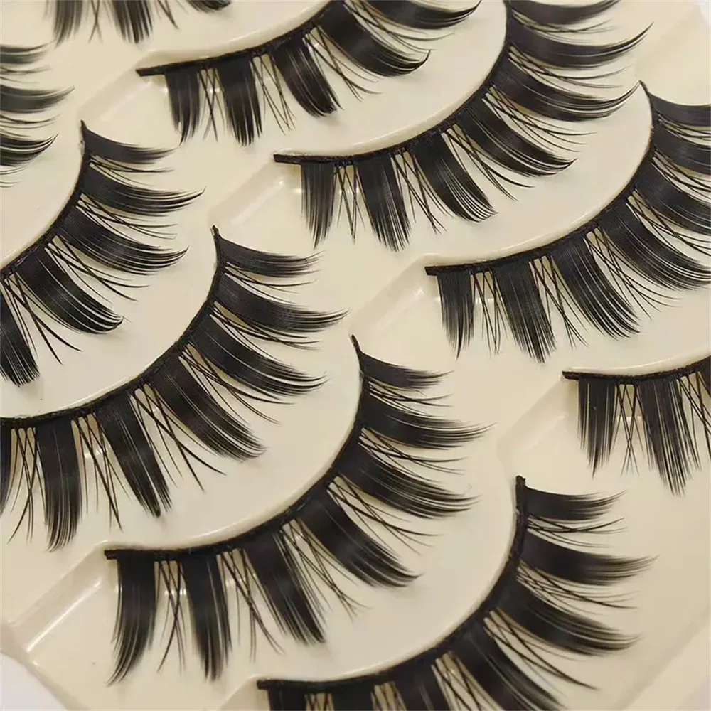 Fluffy Blooming False Eyelashes, Natural Look Thick Wispy Eyelashes Soft Reusable Thick Long Lashes 5 Pairs