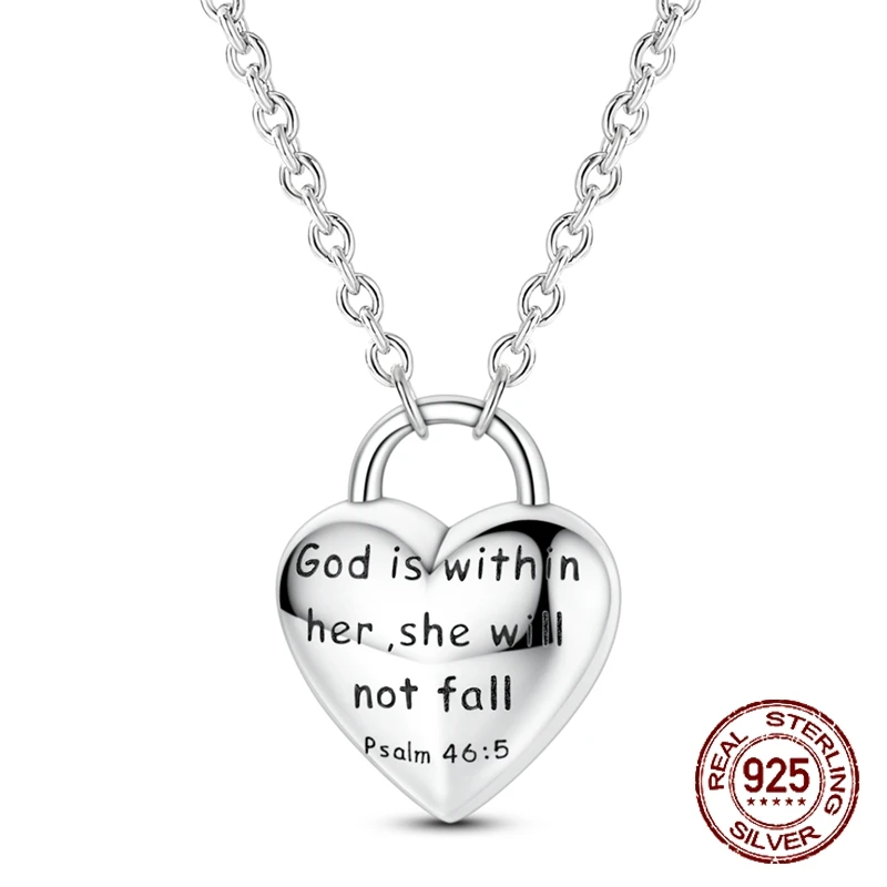 

925 Sterling Silver Heart Padlock Pendant Necklace Bible Verse Inspirational Christian Jewelry Gift for Women Girls
