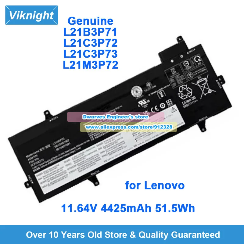 Genuine L21C3P72 Battery 11.64V 4425mAh 51.5Wh for Lenovo ThinkPad Z13 Gen 1 21D2 21D3 Series Battery L21C3P73 L21M3P72 L21B3P71