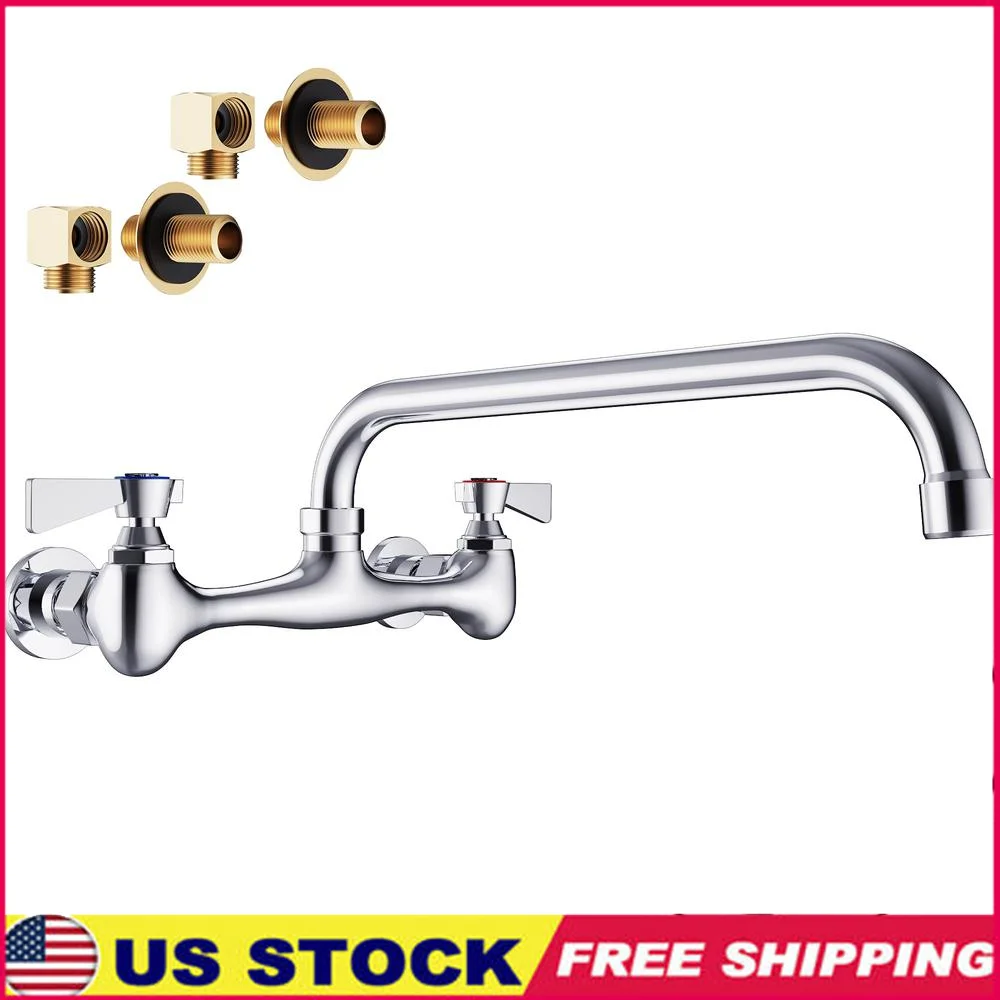 Wall Mount Swivel Spout Brass Utility Sink Faucet Chrome Kitchen Laundry Restaurant Adjustable 12