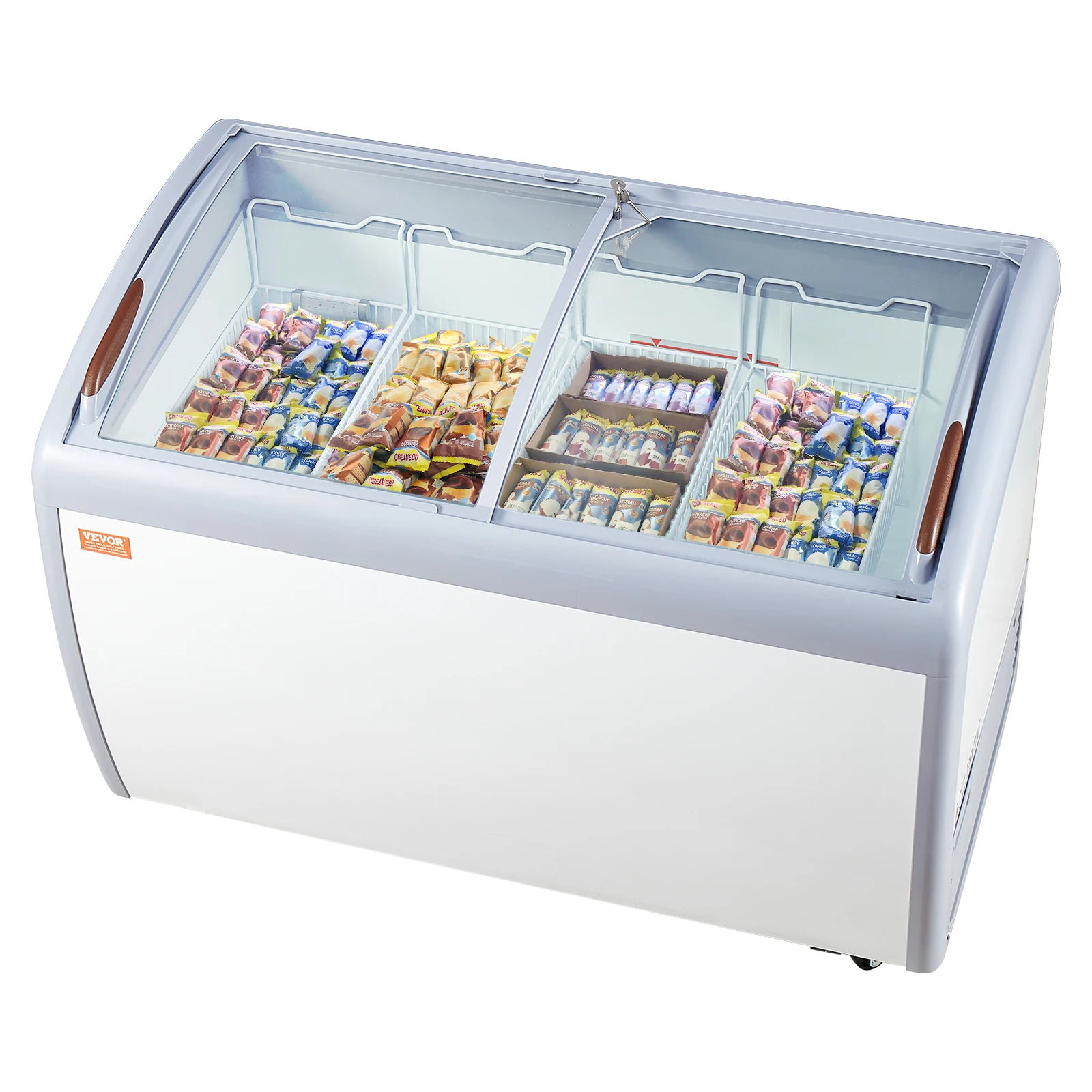 VEVOR Commercial Ice Cream Display Case,12.8 Cu.ft Chest Freezer,Mobile Glass Top Deep Freezer,Restaurant Gelato Dipping Cabinet