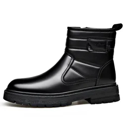 Winter New Designer Snow Boots for Men Genuine Leather Warm Cotton Shoes Man Fashion Casual Solid Color Platform Ankle Boot Male