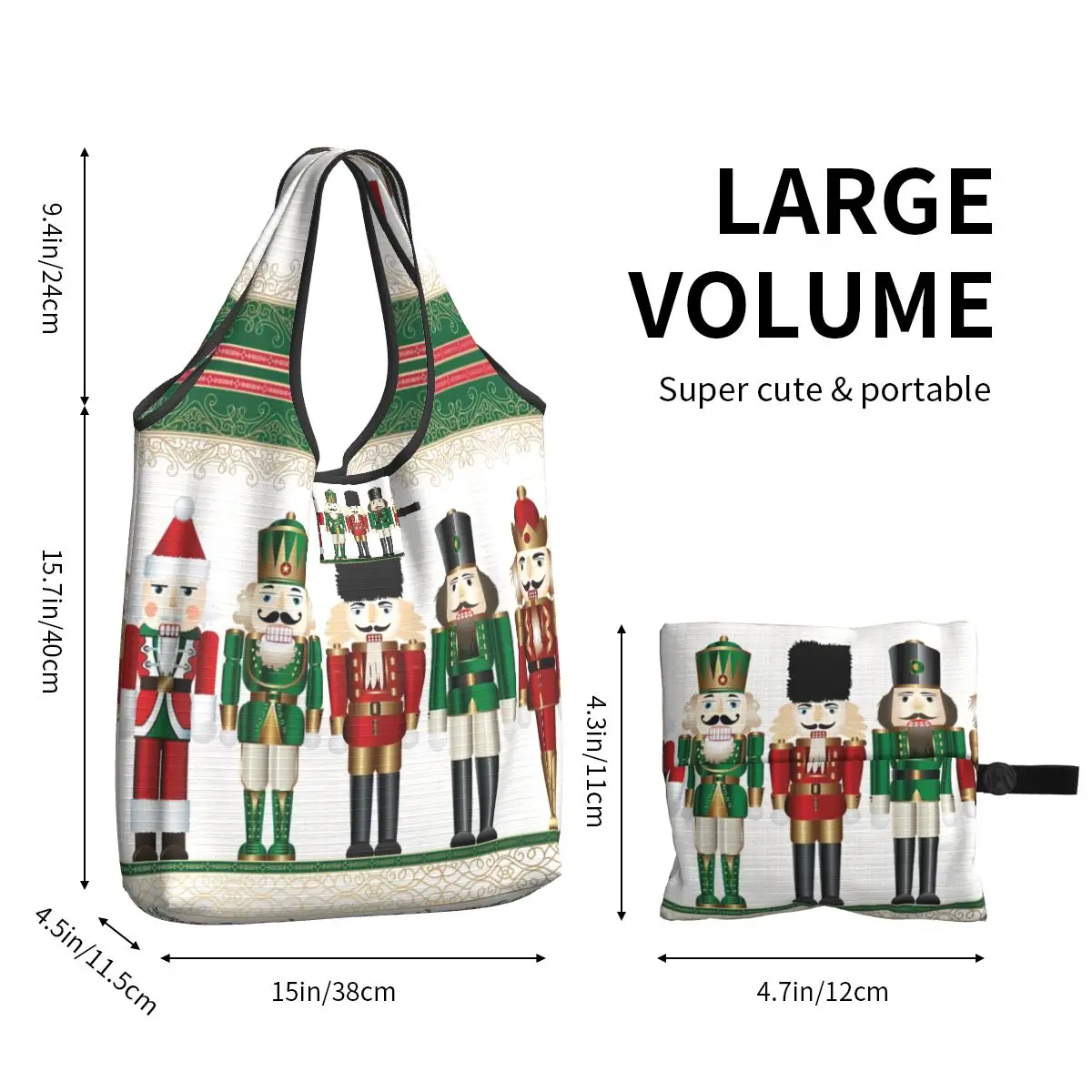 Merry Christmas Nutcrackers Grocery Shopping Bags Shopper Shoulder Tote Bag Big Portable Nutcracker Soldier Doll Gift Handbag