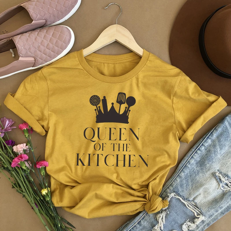 Queen Of The Kitchen Graphic Print T Shirts Women Vintage Casual Tees Mother's Day Gift T-Shirt Female Basic Cotton Tee Tops