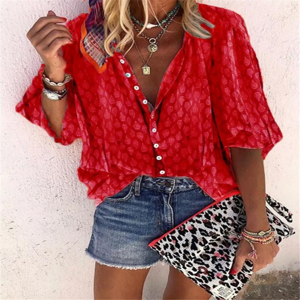 European and American Women's Clothing Spring and Autumn Single-breasted Printed Long-sleeved Loose Lapel Shirt Top