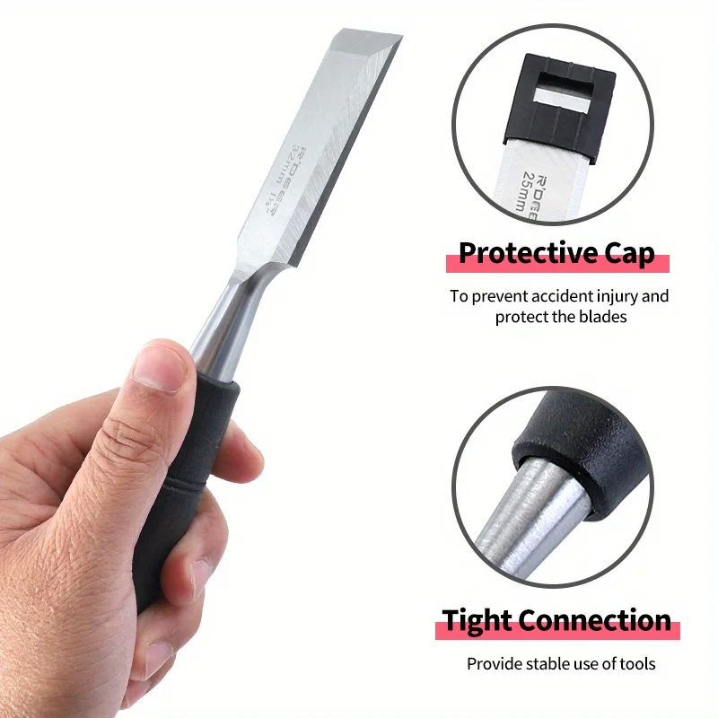 1 قطعة إزميل الخشب 7.5 بوصة الكربون الصلب Mn65 #   إزميل مع نهاية المطرقة وأدوات النجارة بمقبض مضاد للانزلاق لأعمال النجارة