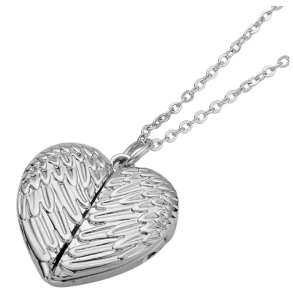 2 Sublimation Blank Angel Wings Small Box Photo Necklace Pendant Fashion Sublimation Blank Jewelry Supplies(Silver)