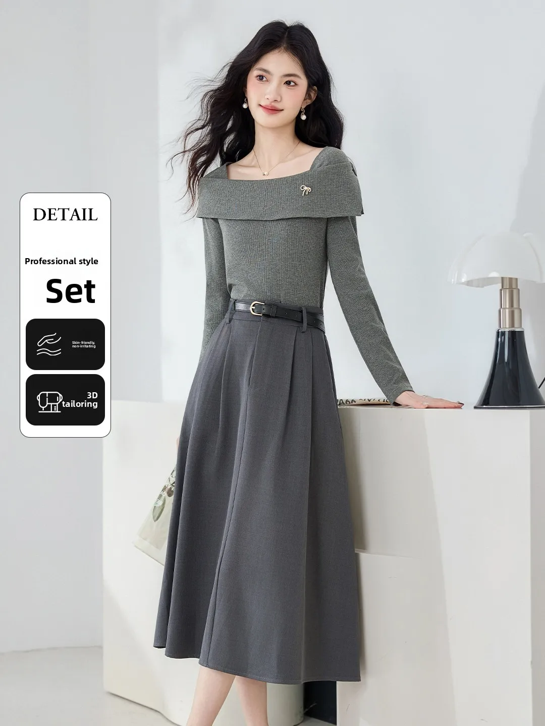 

Корейский комплект из топа и юбки для женщин: модный весенний наряд для офиса, дышащий, средней толщины