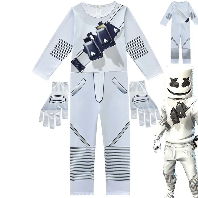 Bambini popolare DJ Marshmello Cosplay Costume di Halloween con maschera ragazzi ragazze tuta festa di carnevale sillabe elettriche body