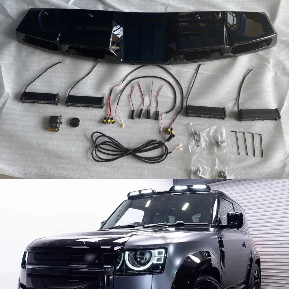 For Land Rover Defender Light Bar 4 LED Gloss Black Roof Pod L663 2020+ 90 110
