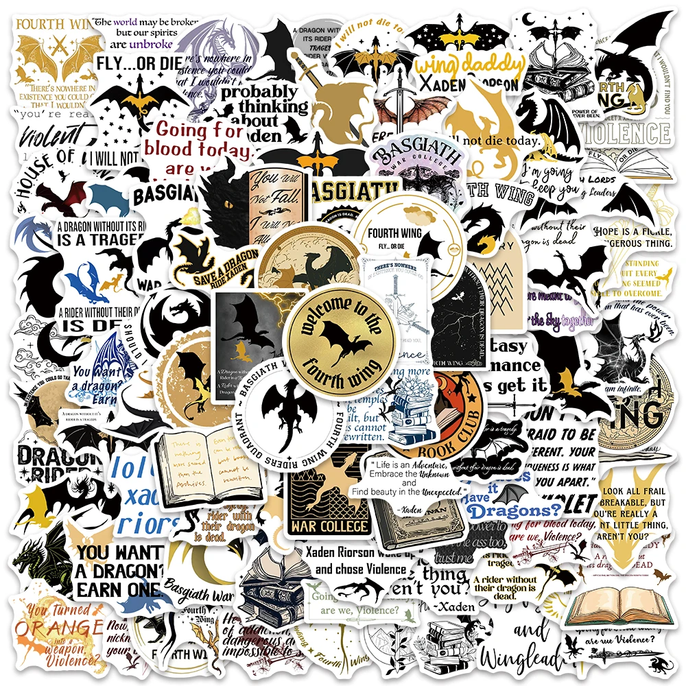 50/100pcs Classic Novel Fourth Wing Cartoon Stickers For Laptop Luggage Guitar Skateboard Waterproof Graffiti Vinyl Decals
