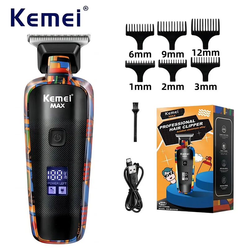 Kemei Digital Display Professional Barber Pusher For Men Hair Clipper Reciprocating Random Graffiti Pattern Electric Barber