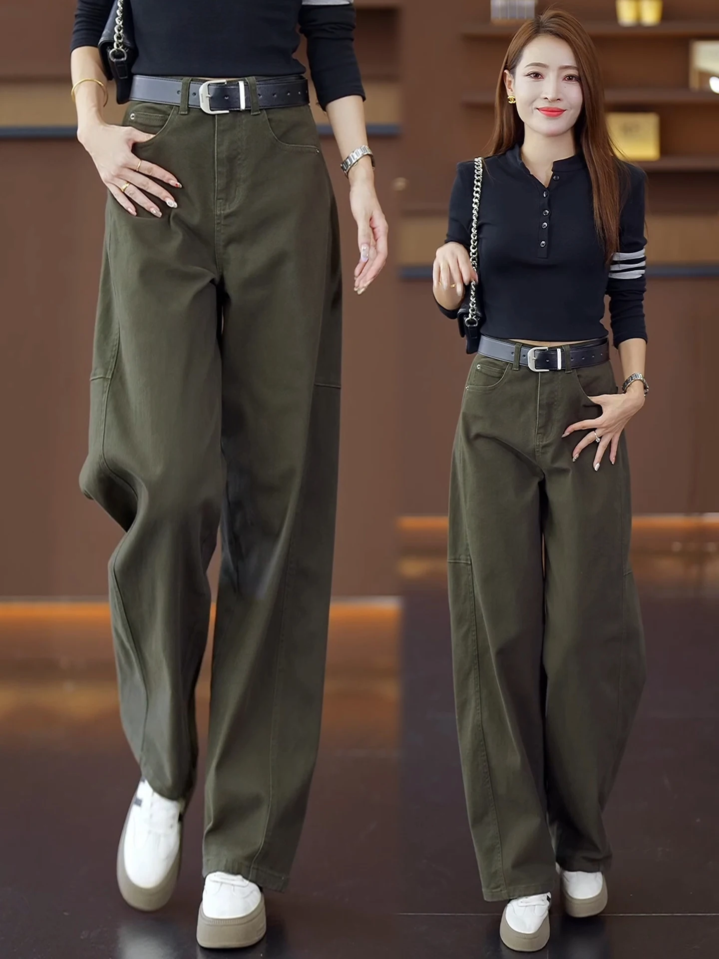 

Женские джинсы с высокой талией, свободного кроя, повседневные, из денима, цвета хаки, прямые, дышащие, износостойкие, весна-осень