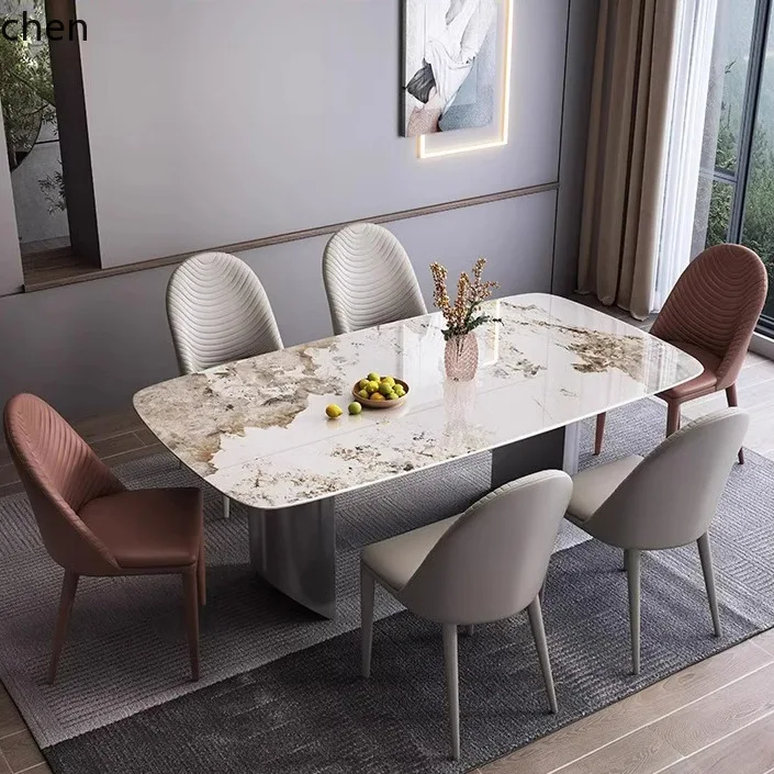 YFY High-End Rock Board Dining Table and Chairs   Steel Gray  Small  Light Luxury  Modern  Italian Style Dining Table