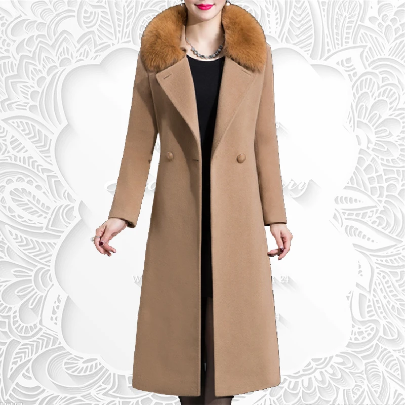 Manteau Couvert avec Col en Fourrure pour Femme, Veste Longue, Vêtement d\'Extérieur Slim, de Haute Qualité, à la Mode, pour Automne et Hiver