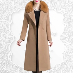 Autumn Winter Women Fashion Covered Coat Warm Pure Color Long Jacket Ladies Outwear Slim Fur Collar High Quality Clothing