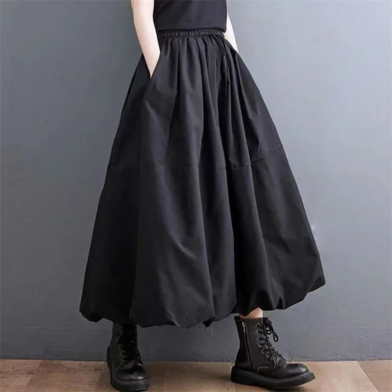 Korean Fashion Lace Up Spliced Solid Color Female Skirt 2023 Summer Trend All-match Elastic High Waist Skirts Women\'s Clothing