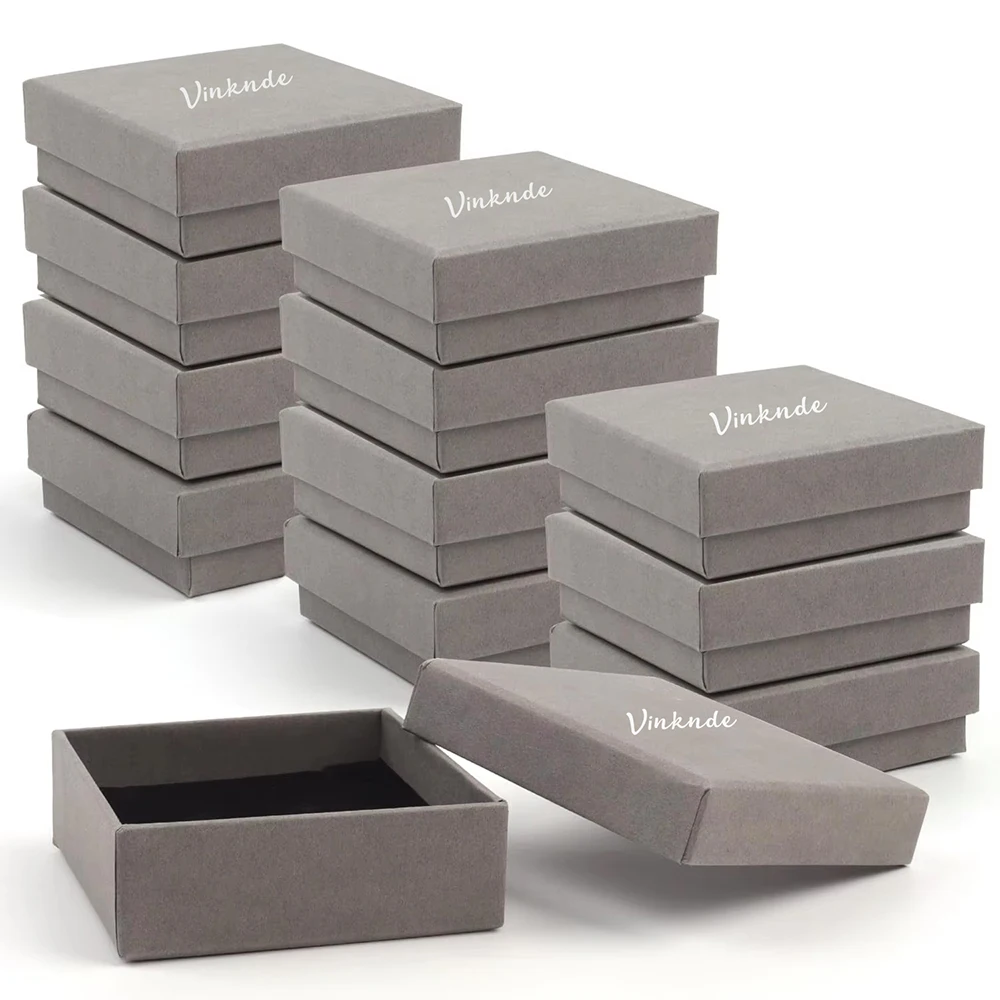 

100Pack Custom Logo Jewelry Boxes Sturdy Kraft Paper Bulk Packaging Case for Necklace Ring Earrings Bracelet with Cotton Insert