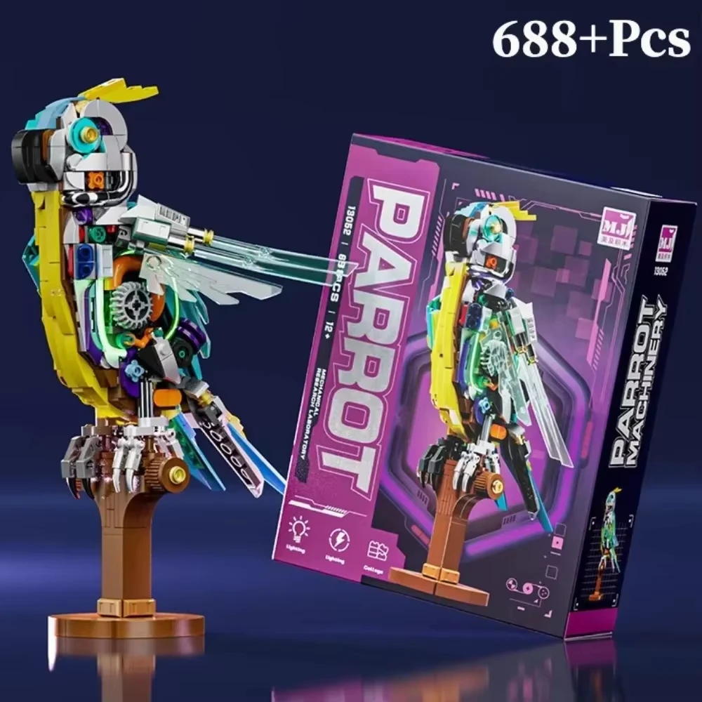 

MOC 688PCS Mechanical Parrot Building Block Movable Animal Model Bricks with Light Creative Gifts Desktop Decoration for Kids