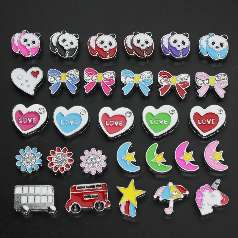 50PC/lot Hole 8MM Love Heart Bowknot Slide charm flower DIY Charms Fit For 8mm Bracelet Straps Necklace Fashion Jewelrys Making