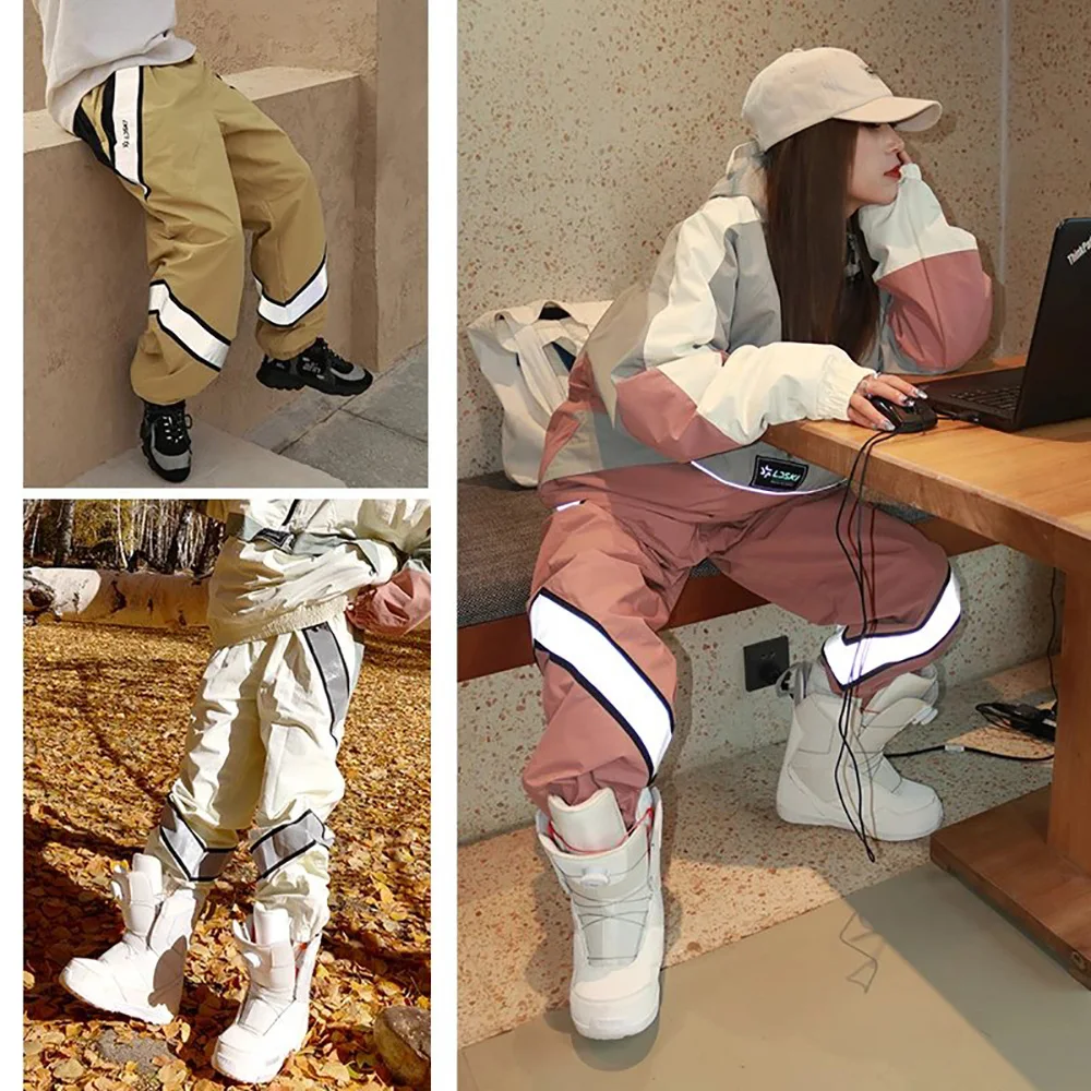 2025-new-ski-pants-sports-pants-men-women-reflective-stripes-warm-insulated-windproof-waterproof-fleece-lined-winter-snow-pants