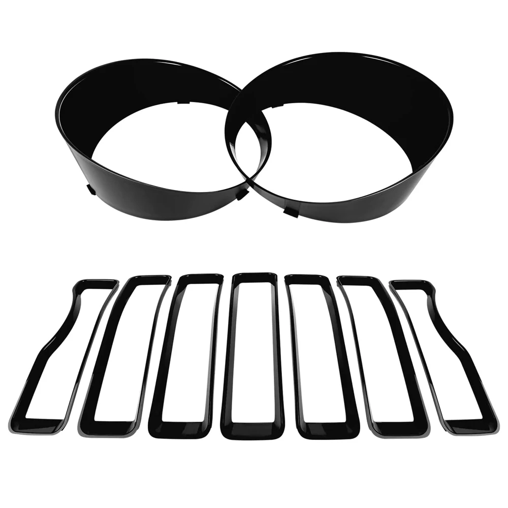 For Jeep Wrangler JL JLU 2018-2022 Mesh Front Grille Grill Insert Headlight Light Cover Trim Black 1set Exterior Accessories