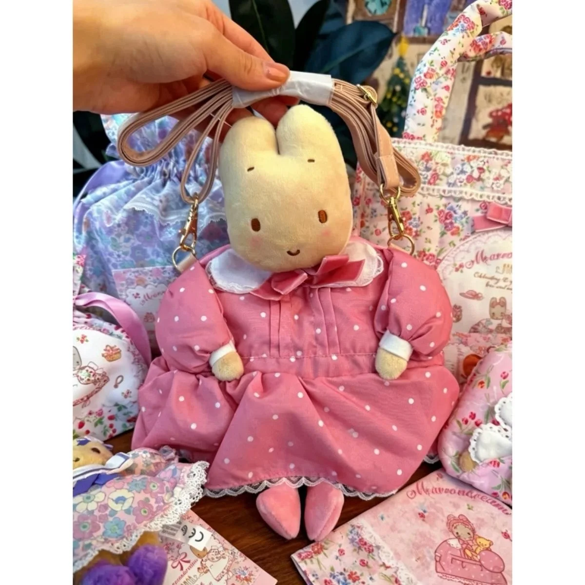Cute Jasmine Rabbit 40th Anniversary Floral Print Crossbody Bag Women's Storage Pouch Vintage Style Shoulder Bag for Ladies