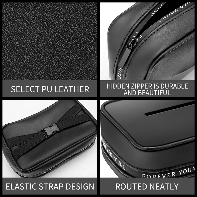 New Leather Car Tissue Box Hanging Portable Armrest Seat Back Sun Visor Holder Auto Interior Storage Bag Decoration Accessories