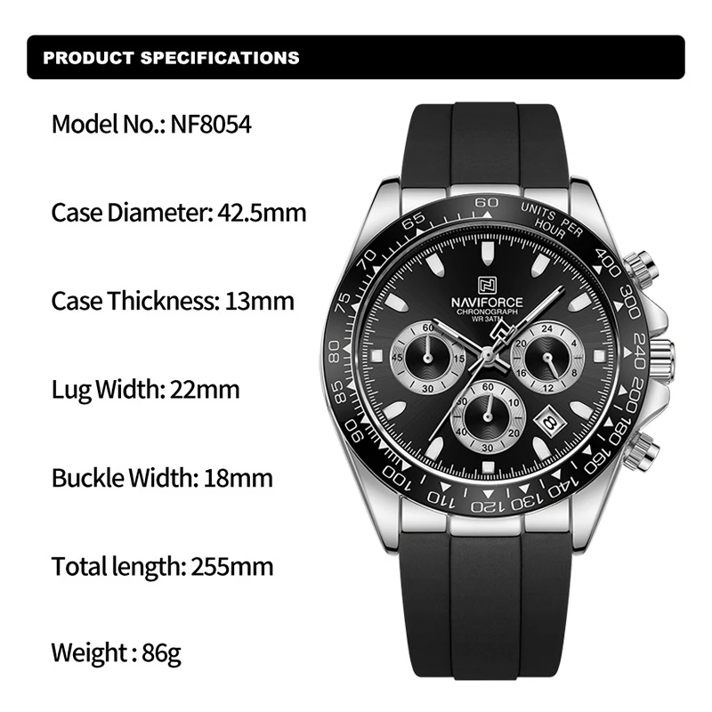 NAVIFORCE Creative Multifunction Male Wristwatch Date Display Soft Silicone Strap Men Quartz Watch Waterproof Sports Chronograph