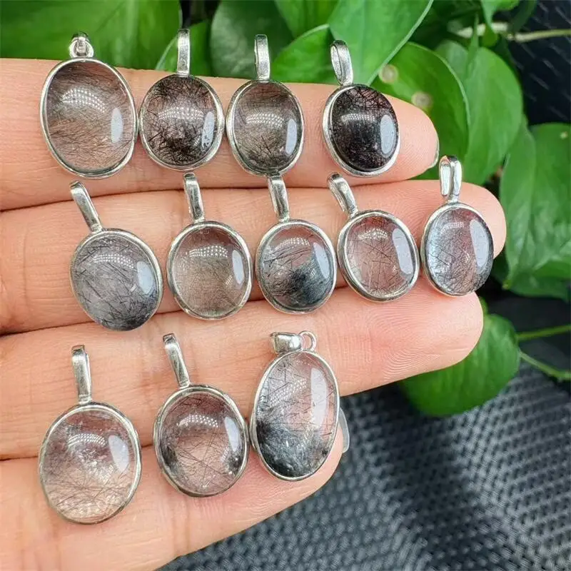 

S925 Natural Black Silver Hair Quartz Pendant Jewelry Crystals Healing Women Jewelry Specimen Holiday Gift 1PCS