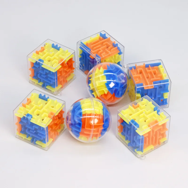 متاهة مجسمة ثلاثية الأبعاد: كرة متاهة سحرية فكرية صغيرة مربعة ودائرية مع رخام هدية لعبة تعليمية صغيرة للأطفال