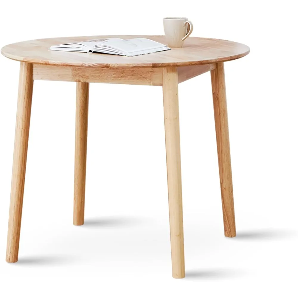 Dining Table, Mid Century Modern Malaysian Oak Kitchen Table (Natural-Oak), 35.4 Round Wooden Dining Table