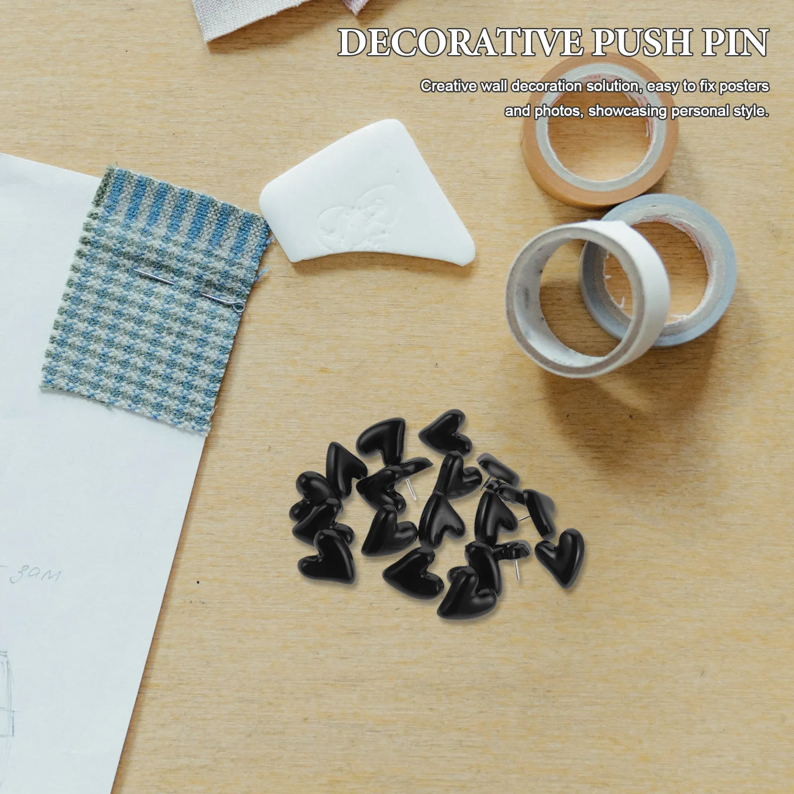 

30Pcs Black Decorative Heart Thumbtacks Irregular Design Small Push Pins for Poster Board Tackboard Wall Decor Office Supplies