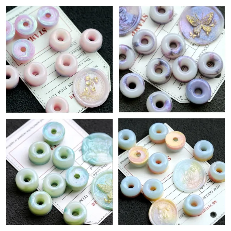 10pcs Original Donut Shape Wax Particles Double Layer Pearlescent Color Wax Material DIY Handmade Postcard Envelope Sealing