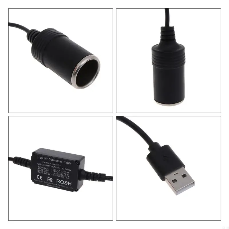 G6DD USB 5V à 12V Cigarette Cigarette 18W Recordier conduite Câble adaptateur d'alimentation 0,36M USB à 12V Adaptateur