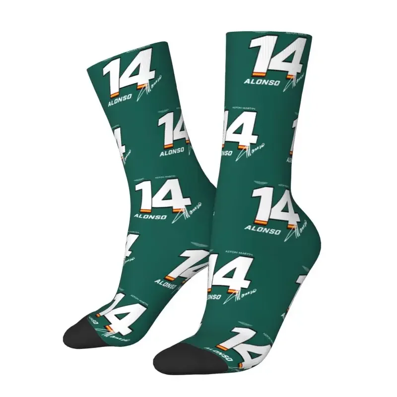 Custom Fernando Alonso Dress Socks Men's Women's Warm Fashion Novelty Aston Martin Crew Socks