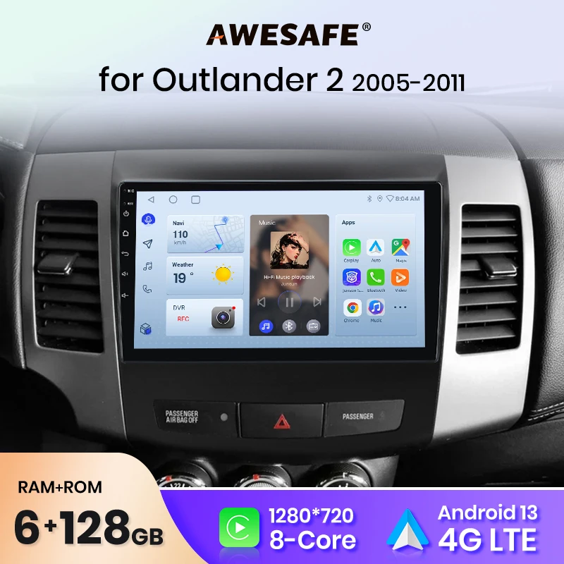 AWESAFE Car Radio For Mitsubishi Outlander 2 2005 - 2012 Citroen C-Crosser Peugeot 4007 wireless CarPlay Android Auto No 2 din