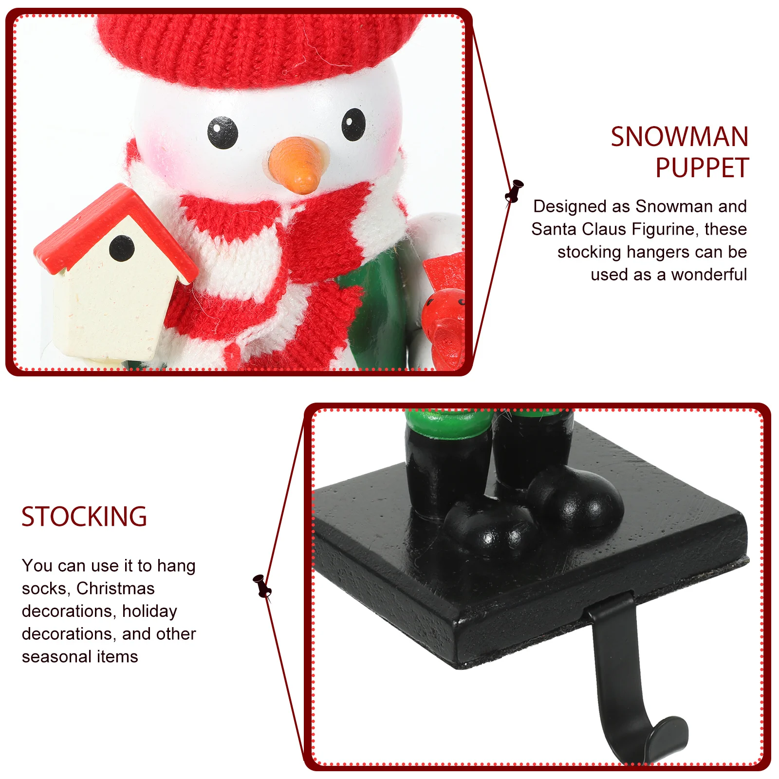 

1Set Fireplace Stocking Hook Snowman Santa Claus Christmas Stocking Hangers Xmas Gift Holder Decoration
