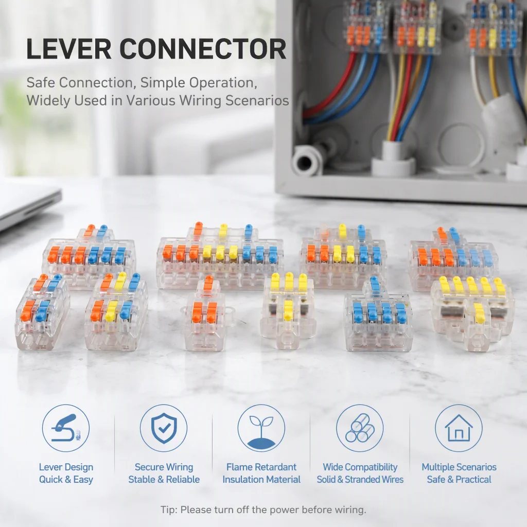 Mini Quick Wire Connectors Lever Nut Terminal Block 2-Second Fast Wiring Flame Retardant For Solid Stranded Flexible Cables